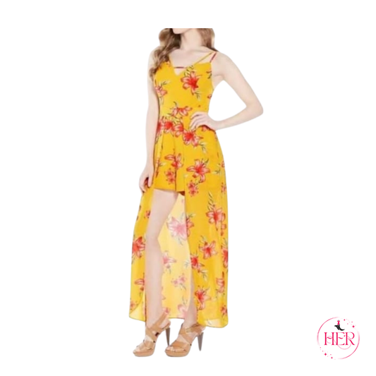 Floral Romper with Overlay Skirt