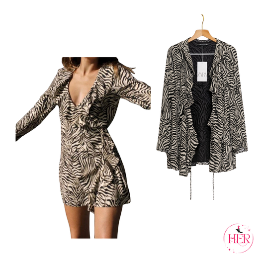Ruffled Animal Print Wrap Dress